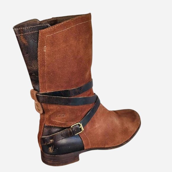 UGG Deanna Boots Chocolate Brown Suede Leather Shearling Lined Mid-Calf l Size 8 - Picture 4 of 8